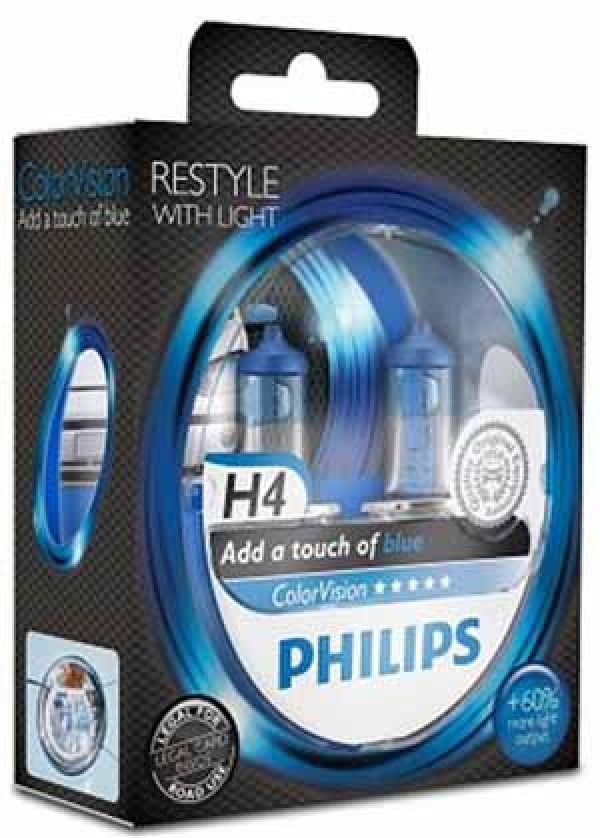 Philips H4 Gl�hlampen ColorVision Blau 60/55W / P43