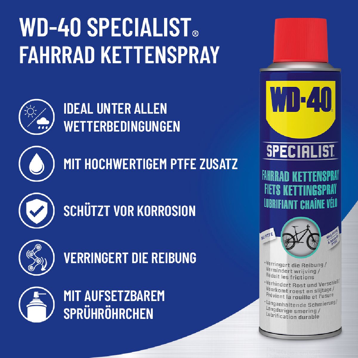 WD-40 Bike lubrifiant chaînes tout cond. Bombe aérosol 250 ml