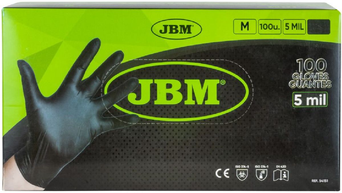 Gants nitrile  usage unique 5 Mil. noir/taille M / EMB100