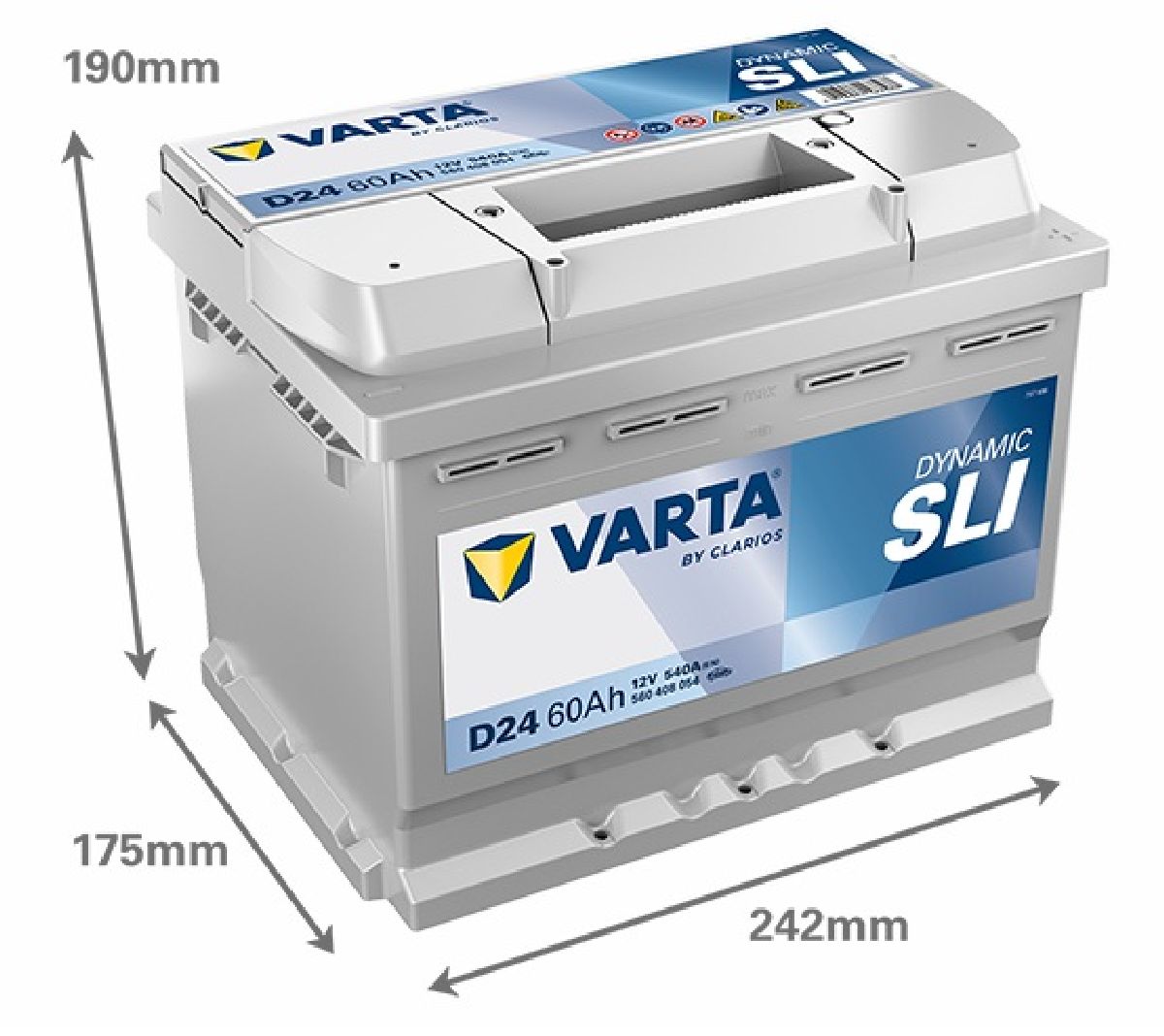 Starterbatterie 12V/60Ah/540A LxBxH 242x175x190mm/S:0