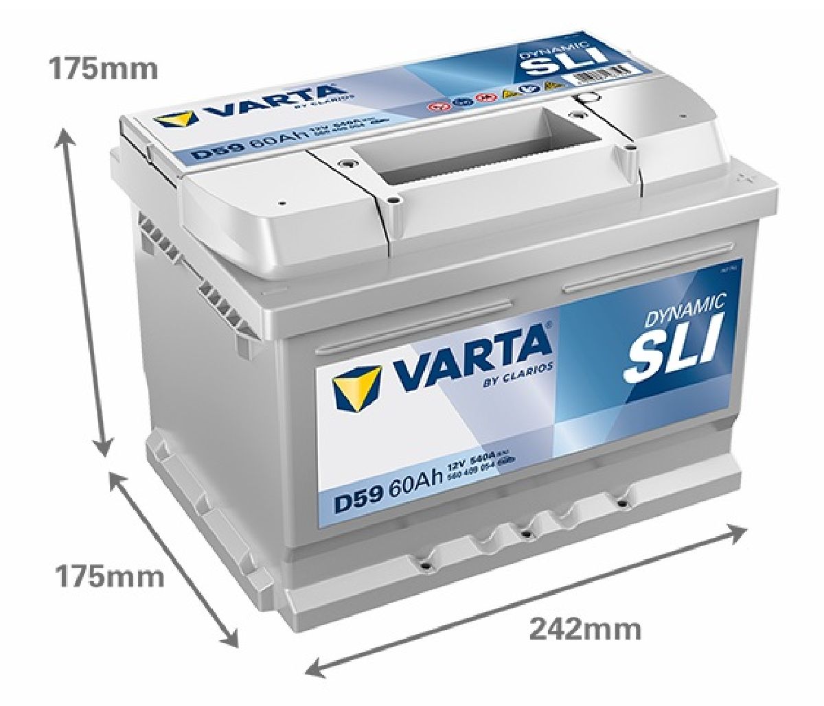 Starterbatterie 12V/60Ah/540A LxBxH 242x175x175mm/S:0