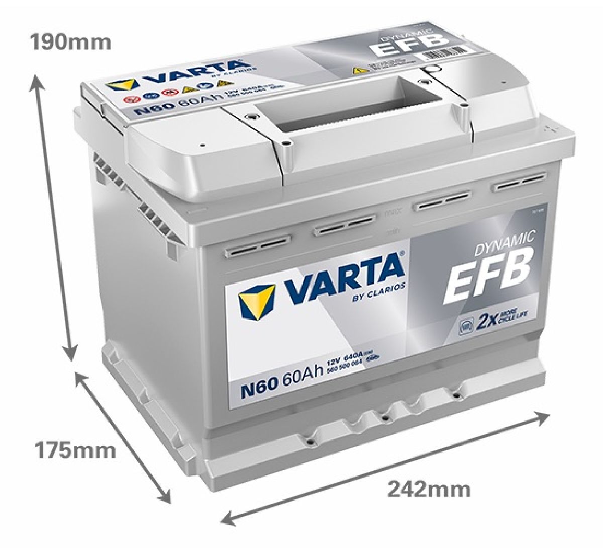 EFB-Batterie Dynamic EFB 12V 60Ah 640A LxBxH 242x175x190mm/S:0