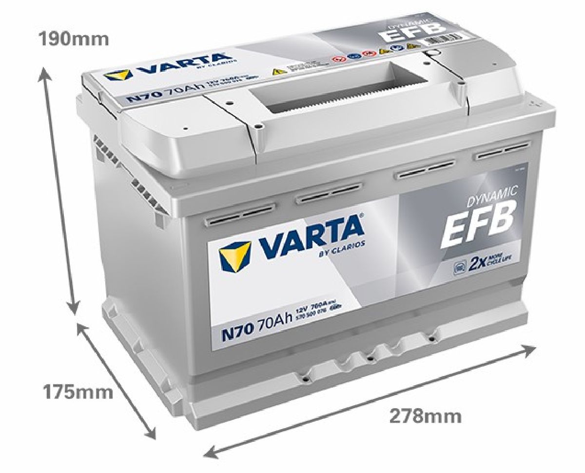EFB-Batterie 12V/70Ah/760A LxBxH 278x175x190mm/S:0