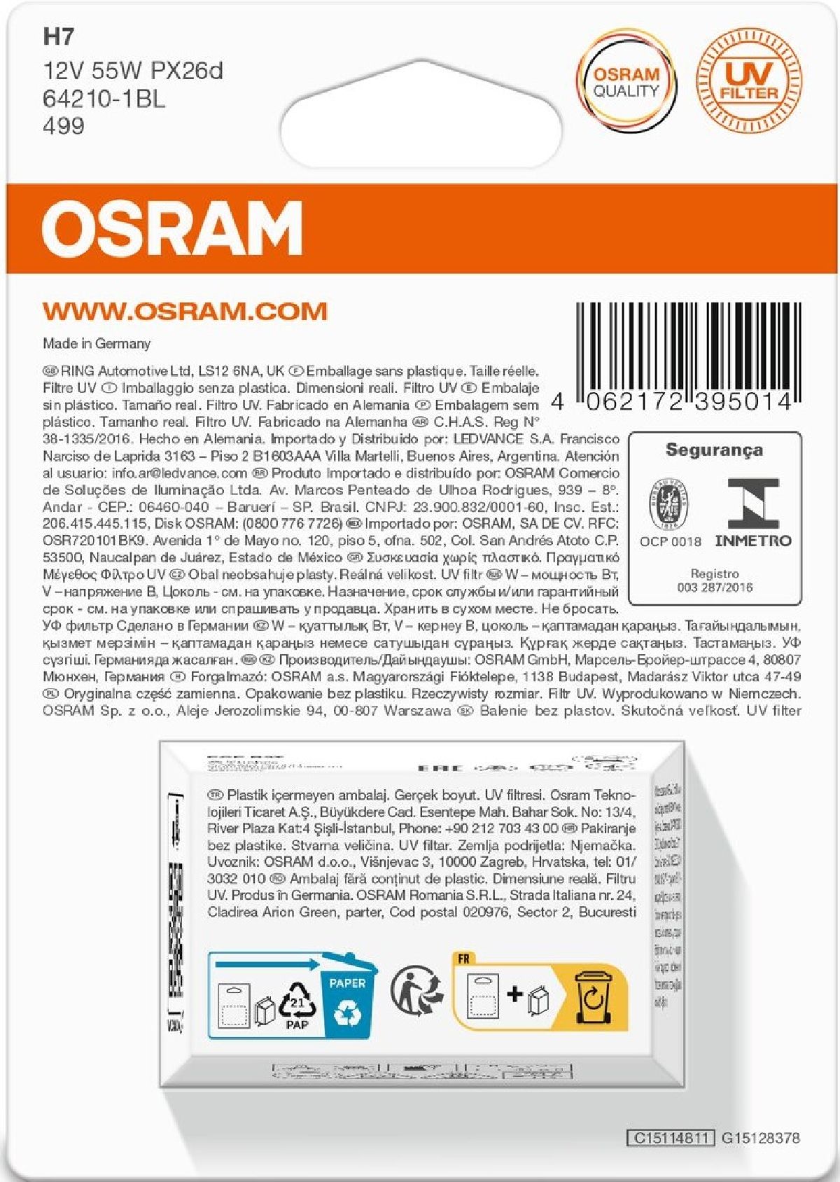 OSRAM Glhlampe H7 Singleblister 12V 55W PX26d