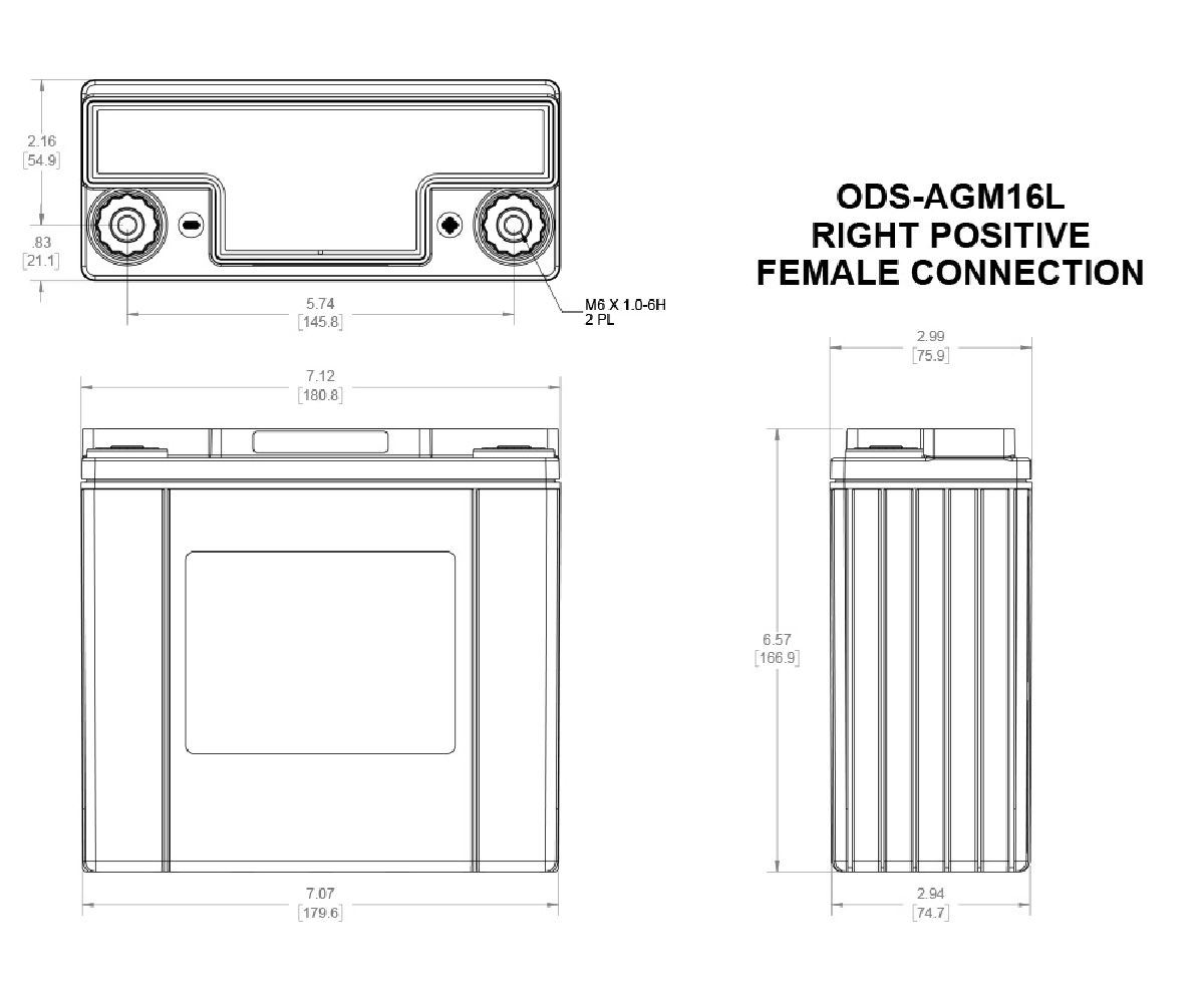 Odyssey AGM-Batterie 12V/16Ah/170A LxBxH 177x73x168mm/S:0 / DIN 51913