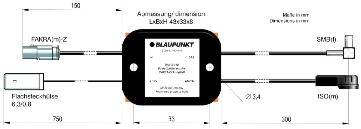 BLAUPUNKT Rpartiteur d'antenne passif DAB-S-31p FAKRA/ISO gew.