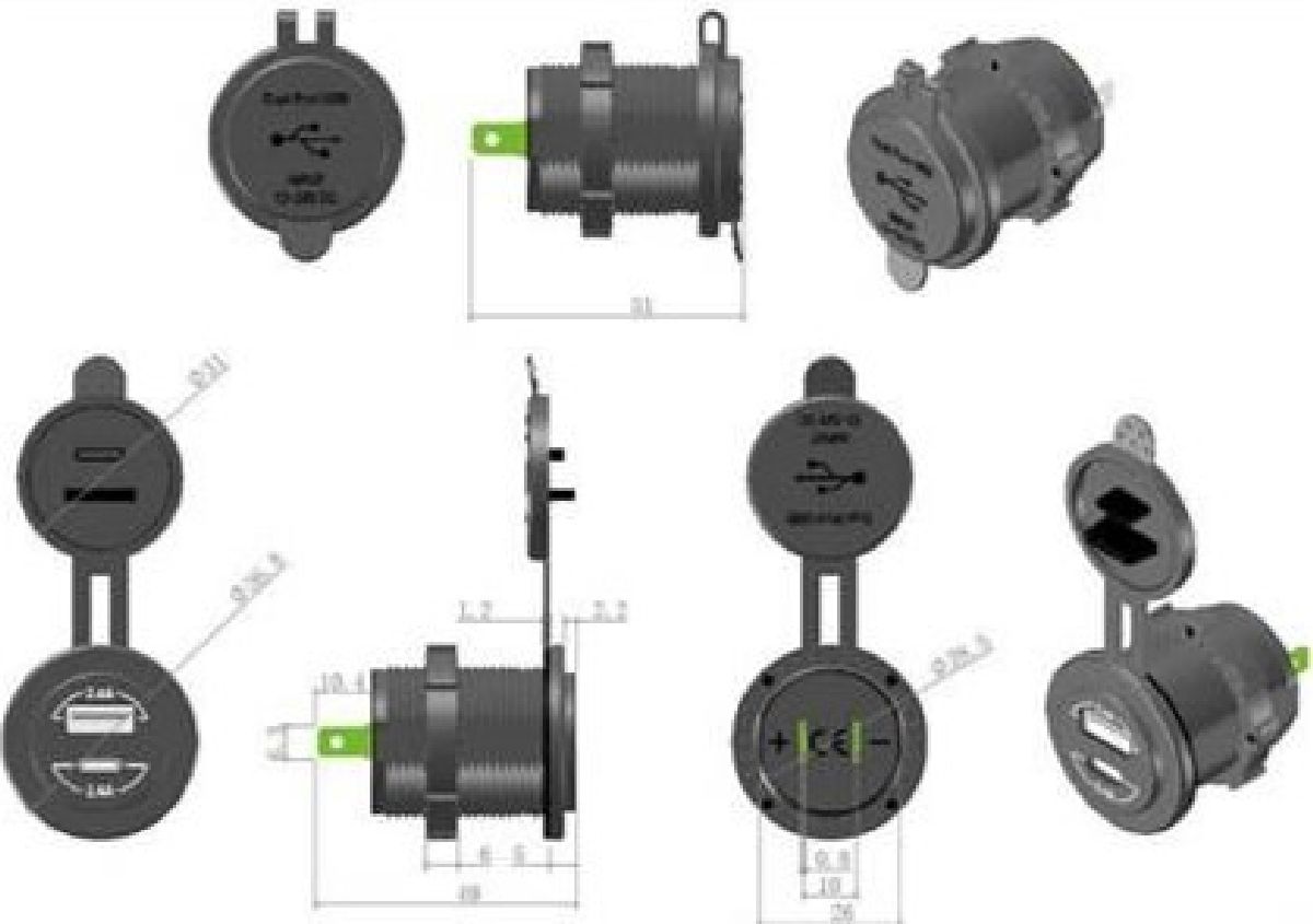 USB-Steckdose 12/24V Typ-Ax1/Typ-Cx1 Typ-A: 5V/2.4A / Typ-C 5-12V/2.4A