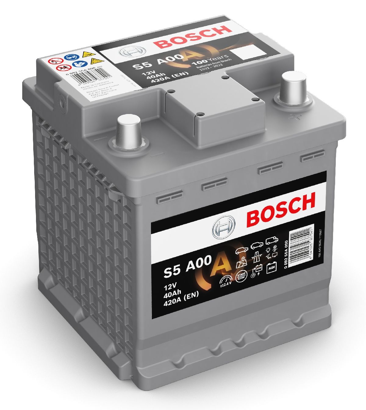 AGM-Batterie Bosch 12V/40Ah/420A LxLxH 175x175x190mm/C:0